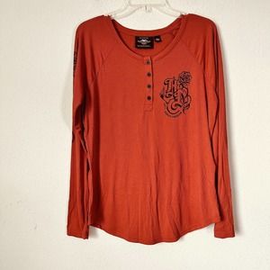 Harvey Davidson Womens Orange Spell Out Thermal Top